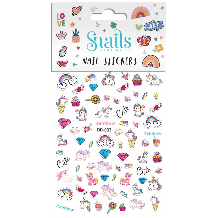 Snails nagų lipdukai, Vienaragis Vaivorykštė