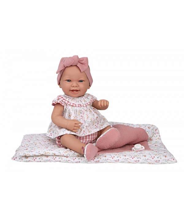 Arias lėlytė su gėlėtu rožiniu pleduku, 42 cm
