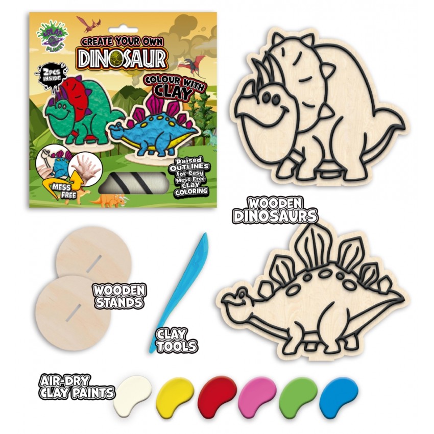 Splat Planet kūrybinis modelino rinkinys su mediniais Dinozaurais