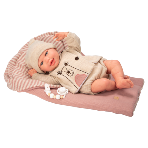 Arias Reborn lėlė kūdikėlis su smėlio spalvos rūbeliais, 45 cm