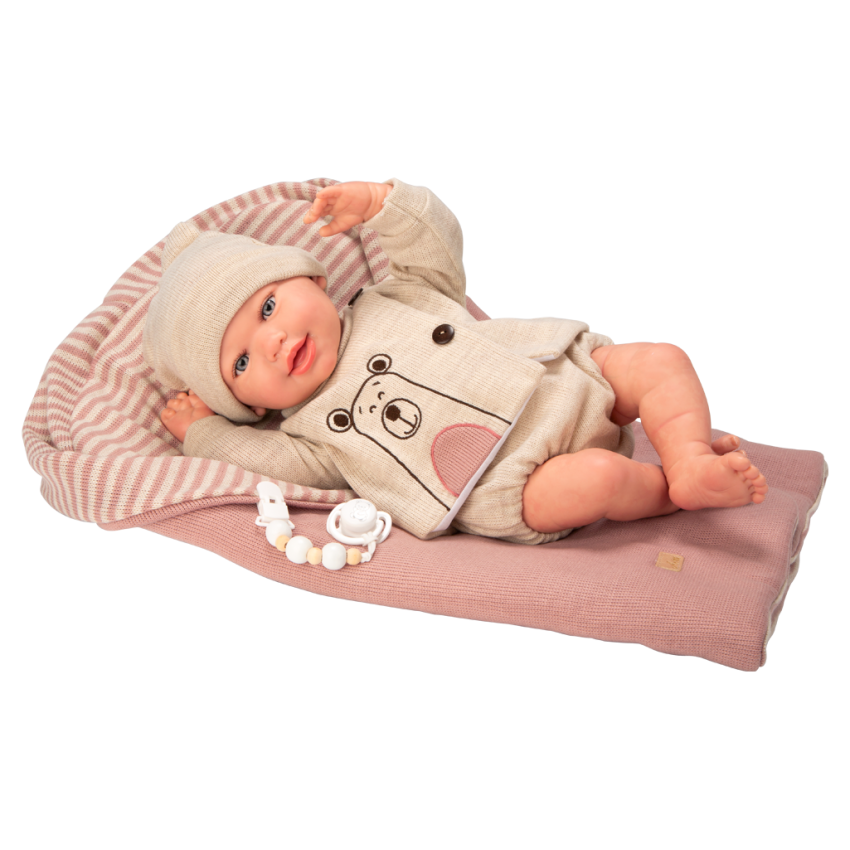 Arias Reborn lėlė kūdikėlis su smėlio spalvos rūbeliais, 45 cm