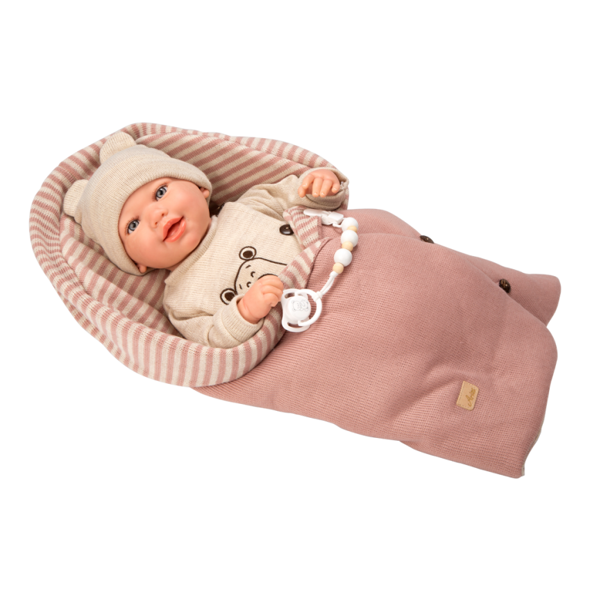 Arias Reborn lėlė kūdikėlis su smėlio spalvos rūbeliais, 45 cm