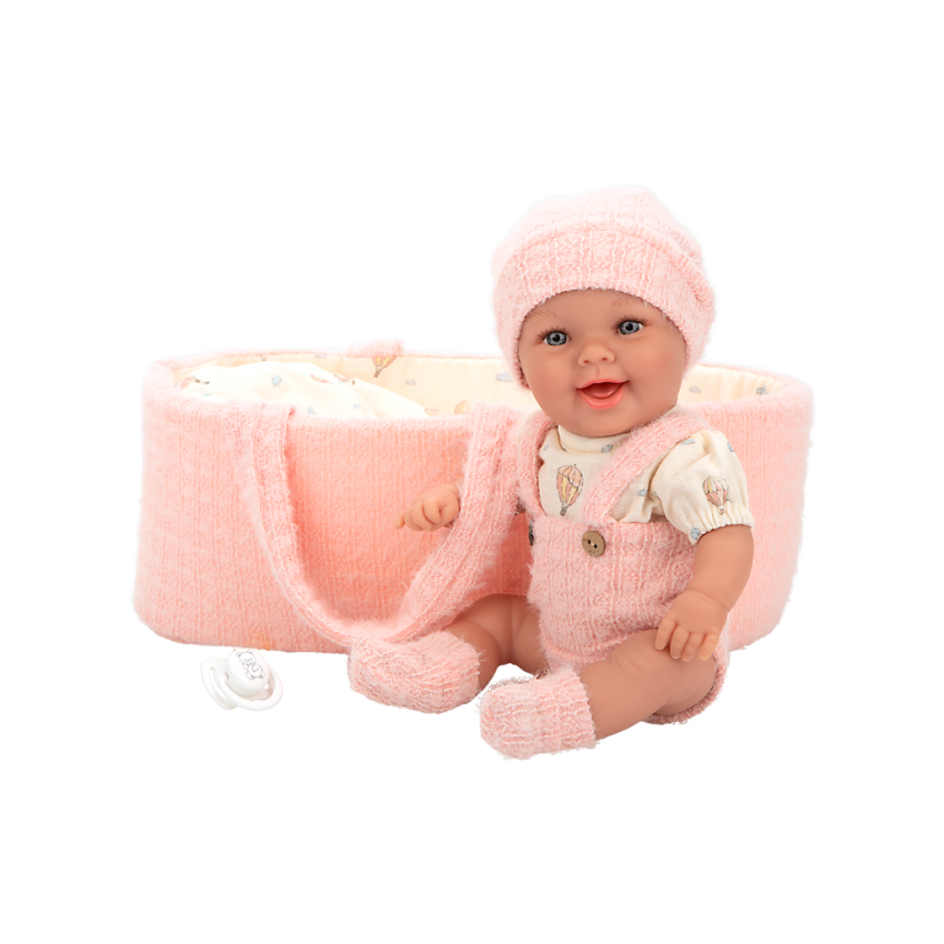 Arias kūdikėlis lėlė rožinėje nešyklėje, mergaitė, 33 cm