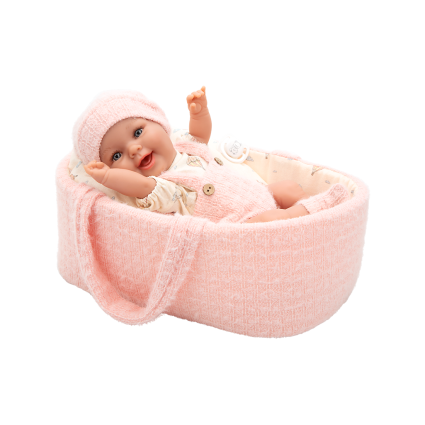 Arias kūdikėlis lėlė rožinėje nešyklėje, mergaitė, 33 cm