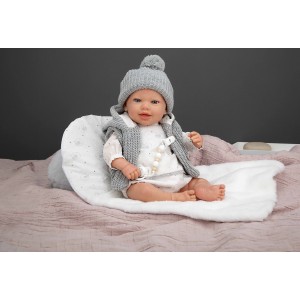 Arias Reborn kūdikėlis su pilkais rūbeliais, Daniela, 45 cm