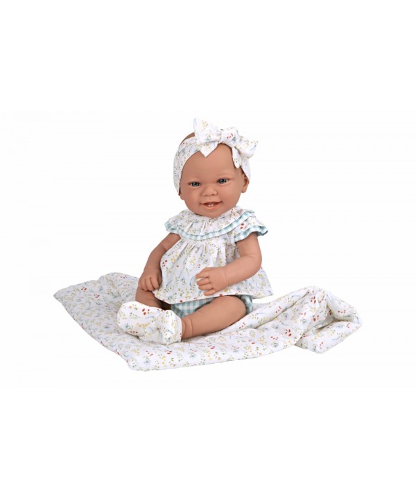 Arias lėlytė su gėlėtu žydru pleduku, 42 cm