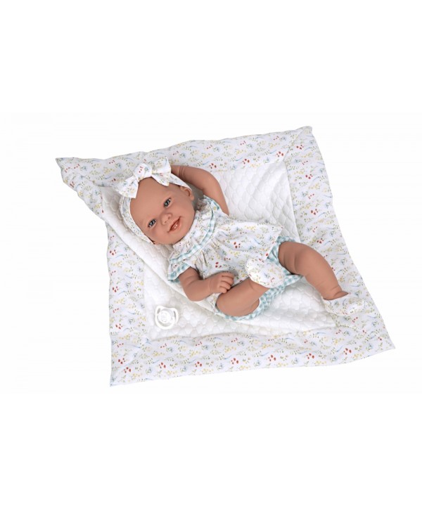Arias lėlytė su gėlėtu žydru pleduku, 42 cm