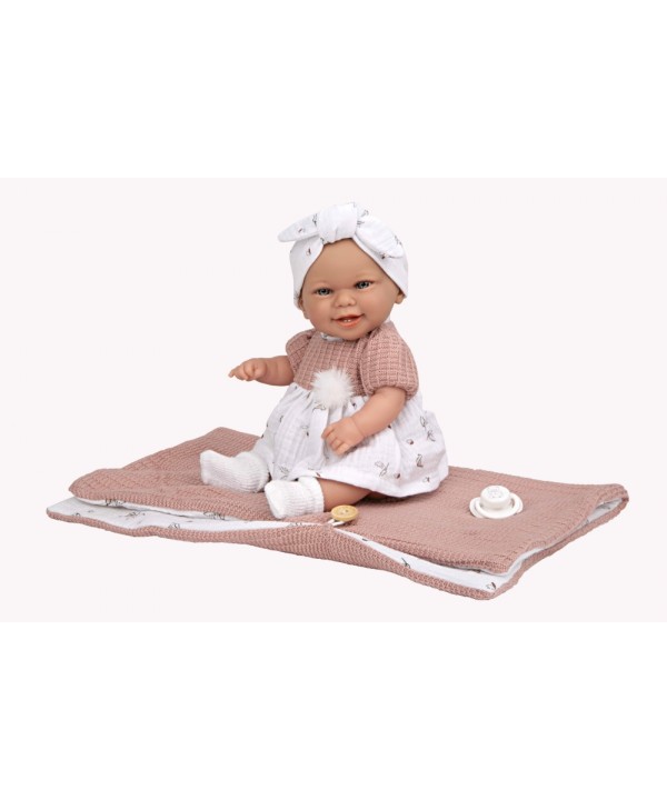 Arias lėlytė su megztu rožiniu pleduku, 33 cm
