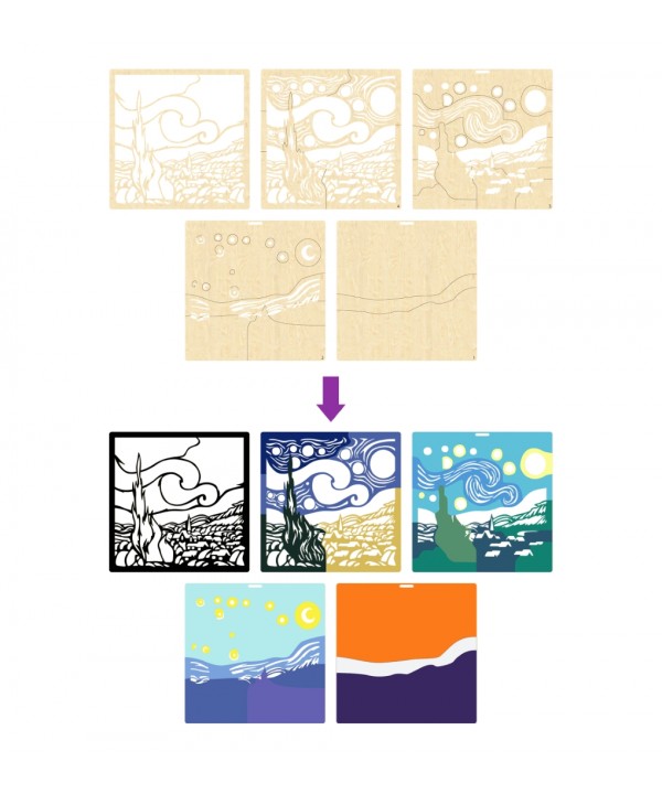 Splat Planet medinis 3D spalvinimo paveikslas, Žvaigždėta naktis