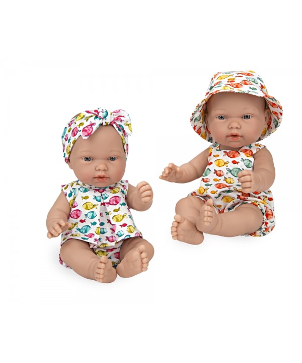 Lėlytės su rūbeliais žuvyčių raštais, 26 cm