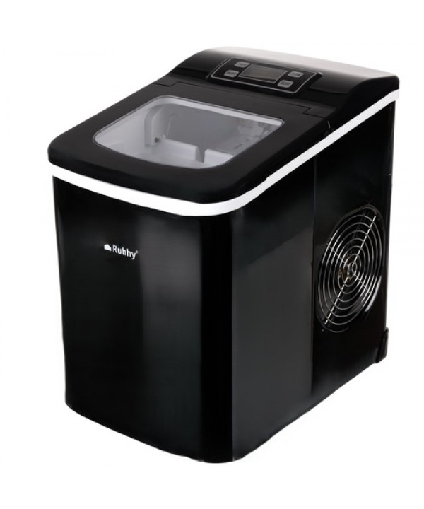 Juodas inox ledo kubelių aparatas su LCD ekranu, laikmačiu ir savaiminio išsivalymo funkcija Ruhhy