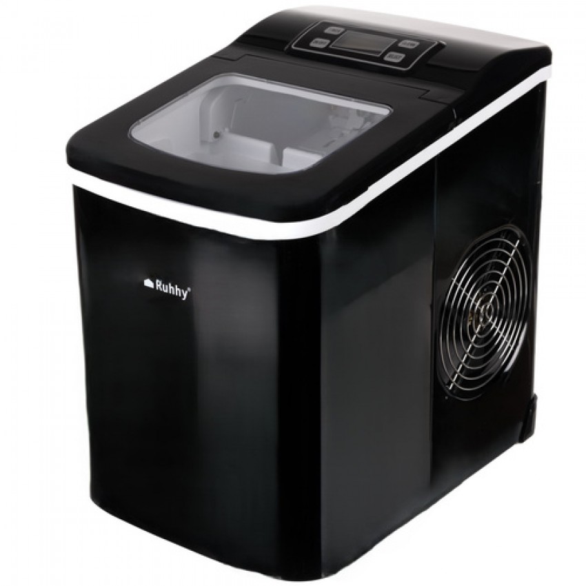 Juodas inox ledo kubelių aparatas su LCD ekranu, laikmačiu ir savaiminio išsivalymo funkcija Ruhhy