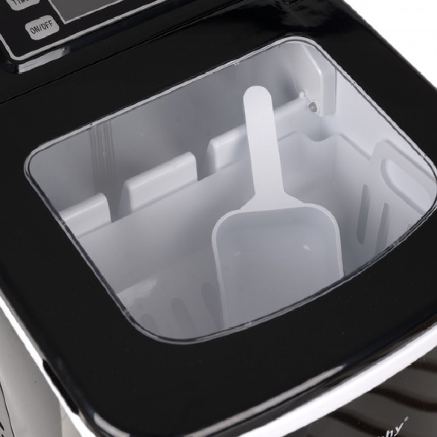 Juodas inox ledo kubelių aparatas su LCD ekranu, laikmačiu ir savaiminio išsivalymo funkcija Ruhhy
