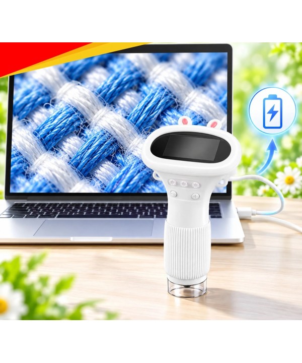 Spalvotas vaikiškas mikroskopas su 5,08 cm IPS ekranu ir reguliuojamu LED apšvietimu.