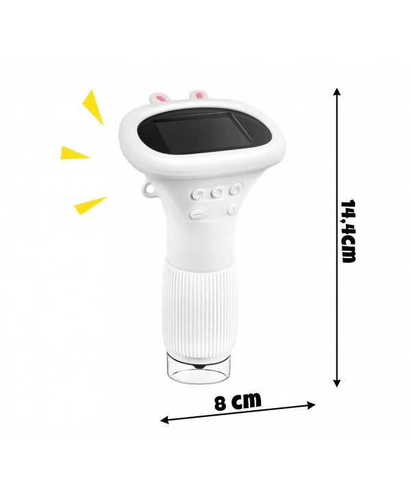 Spalvotas vaikiškas mikroskopas su 5,08 cm IPS ekranu ir reguliuojamu LED apšvietimu.