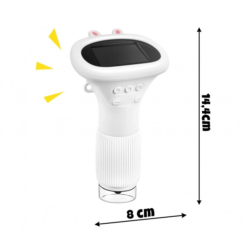 Spalvotas vaikiškas mikroskopas su 5,08 cm IPS ekranu ir reguliuojamu LED apšvietimu.