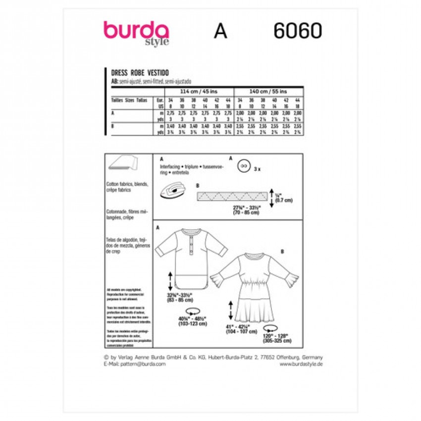 Burda Suknelės ir tunikos iškarpa Nr. 6060