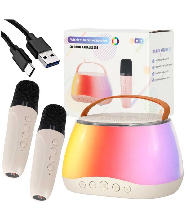 Karaoke rinkinys: Bluetooth kolonėlė su RGB LED apšvietimu ir 2 mikrofonai
