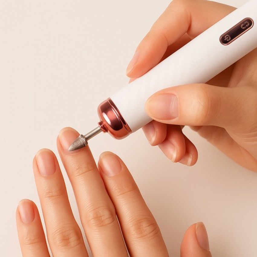 Beautylushh belaidis nagų frezavimo aparatas su 6 antgaliais ir dėklu, baltas