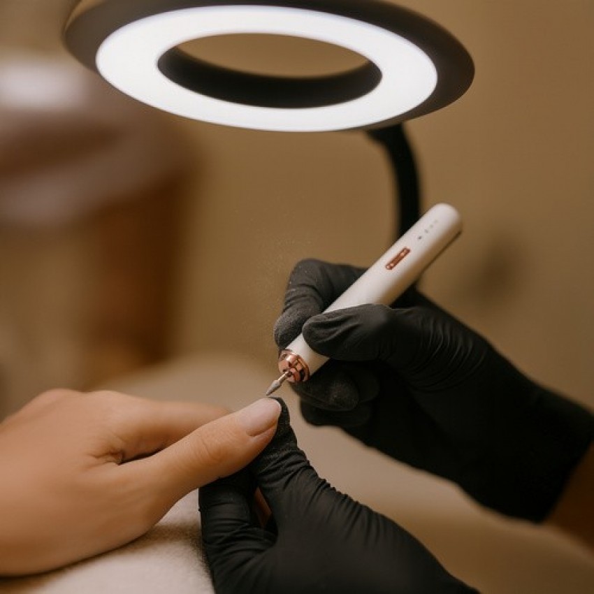 Beautylushh belaidis nagų frezavimo aparatas su 6 antgaliais ir dėklu, baltas