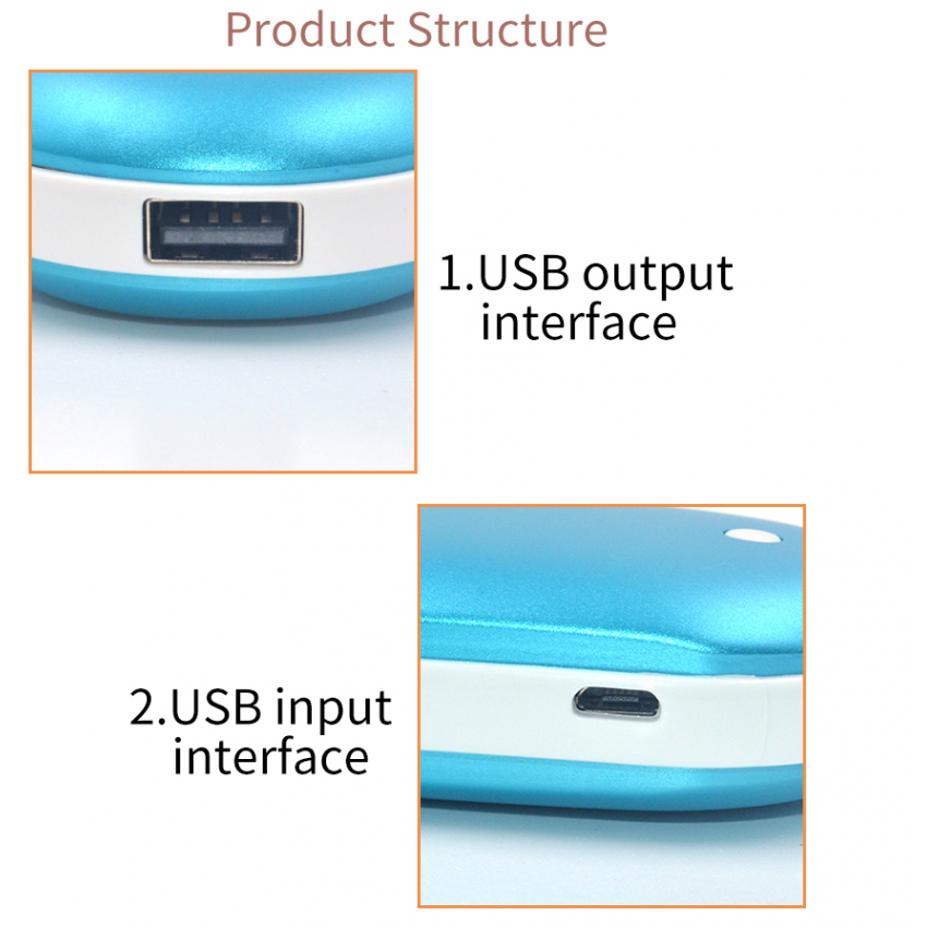 Nešiojamas rankų šildytuvas, Powerbank 10000mAh (BLUE)