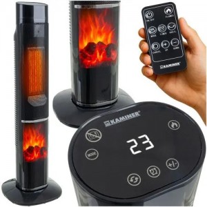 Elektrinis šildytuvas su židinio liepsnos efektu ir pulteliu, 2000 W, juodas