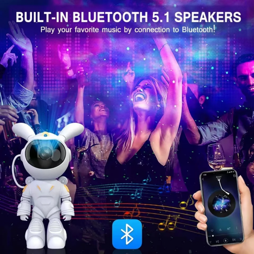Galaktikų ir žvaigždžių projektorius Space Rabbit su Bluetooth garsiakalbiu