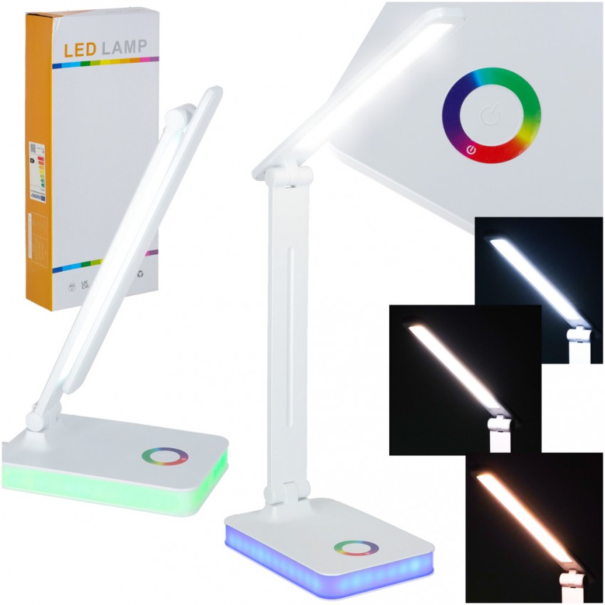 Stalinis LED šviestuvas, stalinė LED lempa su RGB pagrindo apšvietimu, USB, jutikliniu valdymu
