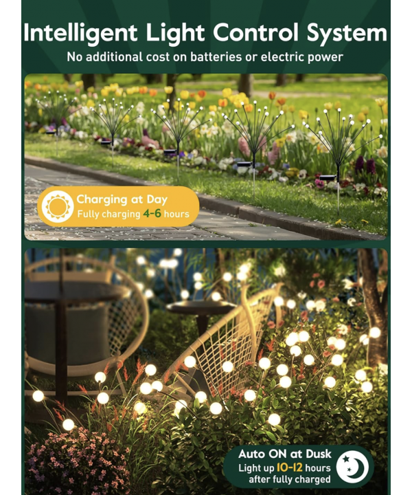 Saulės energija įkraunamas sodo šviestuvas su 10 LED lempučių (75 cm), 2vnt.